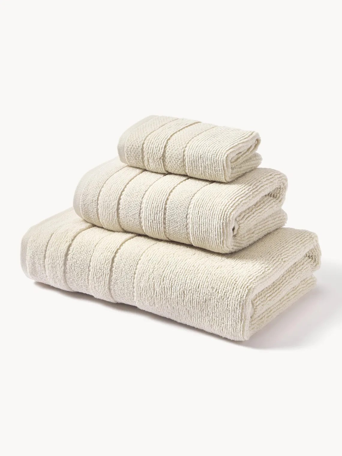 Toallas|Mantas>Westwing Collection Set de toallas con borde a rayas Luxe, tamaños diferentes Blanco Off White