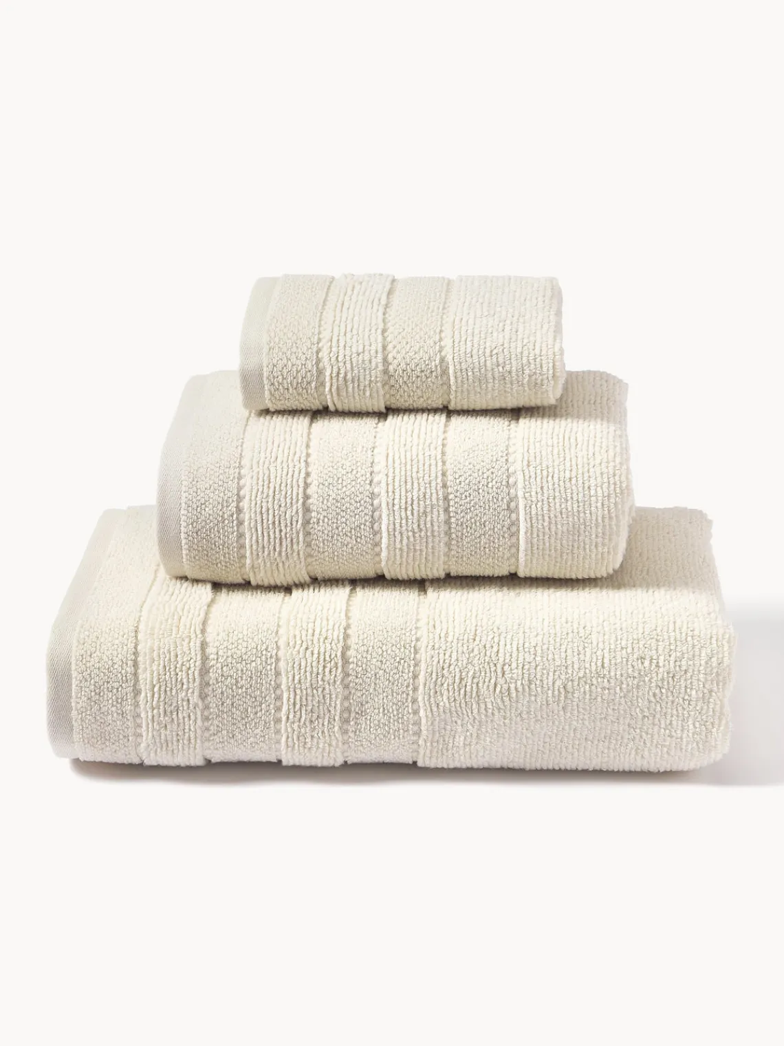 Toallas|Mantas>Westwing Collection Set de toallas con borde a rayas Luxe, tamaños diferentes Blanco Off White