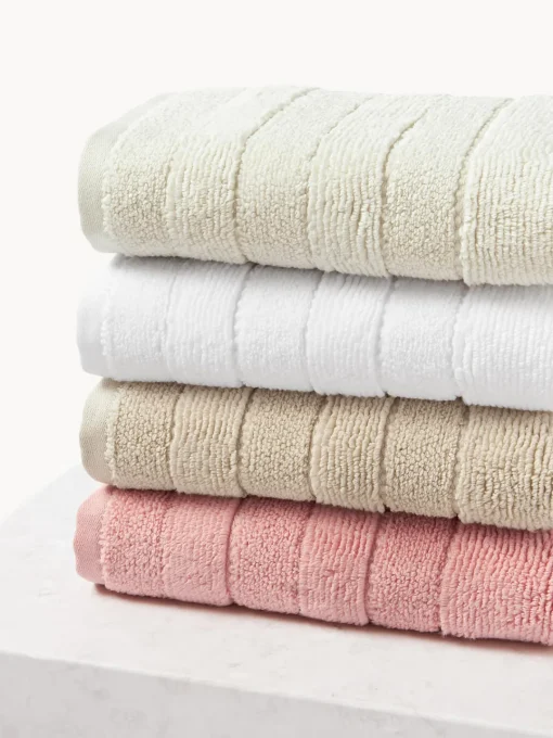 Toallas|Mantas>Westwing Collection Set de toallas con borde a rayas Luxe, tamaños diferentes Beige claro