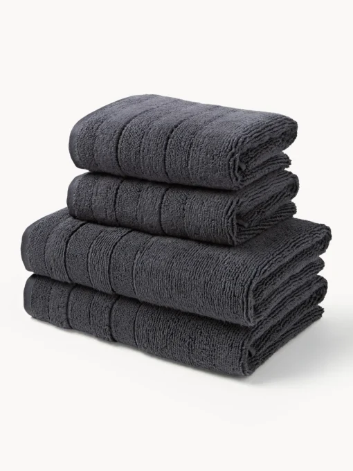 Toallas|Mantas>Westwing Collection Set de toallas con borde a rayas Luxe, tamaños diferentes Gris antracita