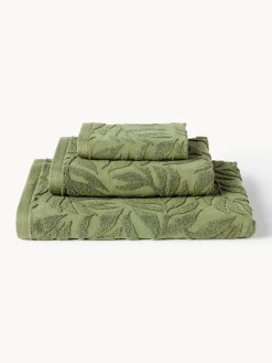 Hot Set de toallas de algodón con relieves Leaf, tamaños diferentes Toallas|Mantas