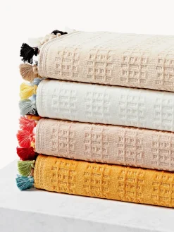 Toallas|Mantas></noscript>Westwing Collection Set de toallas de terciopelo con flecos Tallulah, tamaños diferentes Beige, tonos blancos y beige