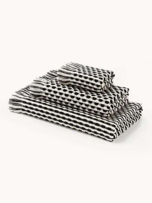 Toallas|Mantas>Westwing Collection Set de toallas texturizadas Juniper, tamaños diferentes Blanco Off White, negro