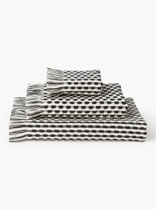 Toallas|Mantas>Westwing Collection Set de toallas texturizadas Juniper, tamaños diferentes Blanco Off White, negro