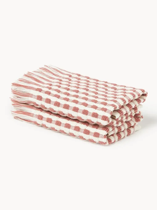 Toallas|Mantas>Westwing Collection Set de toallas texturizadas Yara, tamaños diferentes Blanco Off White, rosa oscuro