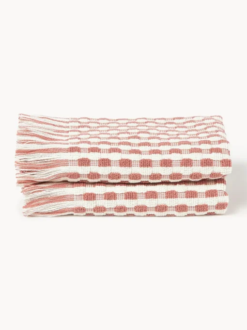 Toallas|Mantas>Westwing Collection Set de toallas texturizadas Yara, tamaños diferentes Blanco Off White, rosa oscuro