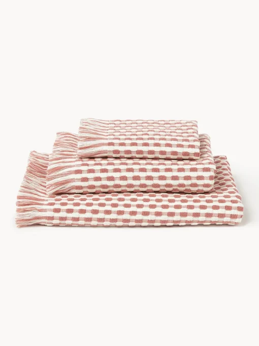 Toallas|Mantas>Westwing Collection Set de toallas texturizadas Juniper, tamaños diferentes Blanco Off White, rosa oscuro