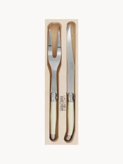 Cuchillos De Cocina Y Bloques|Cuchillos De Cocina>Laguiole Set de trinchar Debutant, 2 pzas. Hojas: plateado pulido espejoMangos: blanco Off WhiteCaja: madera clara