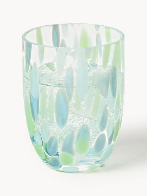 Vasos|Vajillas Completas>ANNA VON LIPA Set de vasos soplados Big Confetti, 6 uds. Tonos verdes y azules transparentes