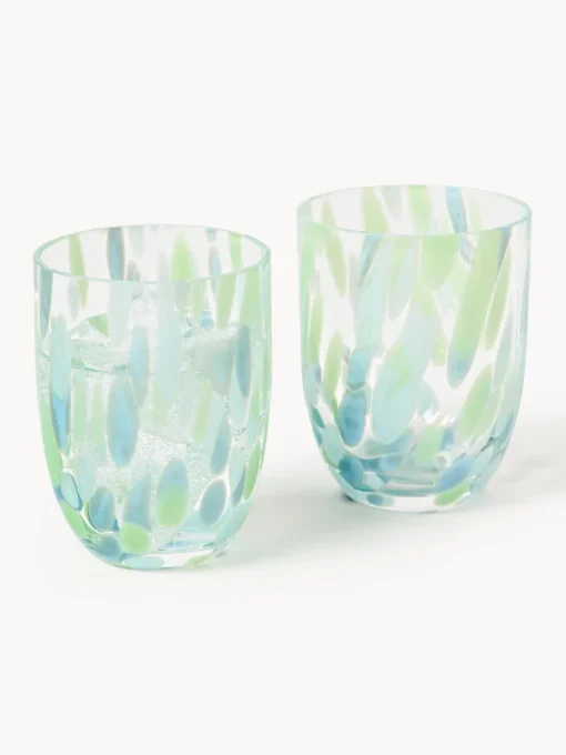 Vasos|Vajillas Completas>ANNA VON LIPA Set de vasos soplados Big Confetti, 6 uds. Tonos verdes y azules transparentes