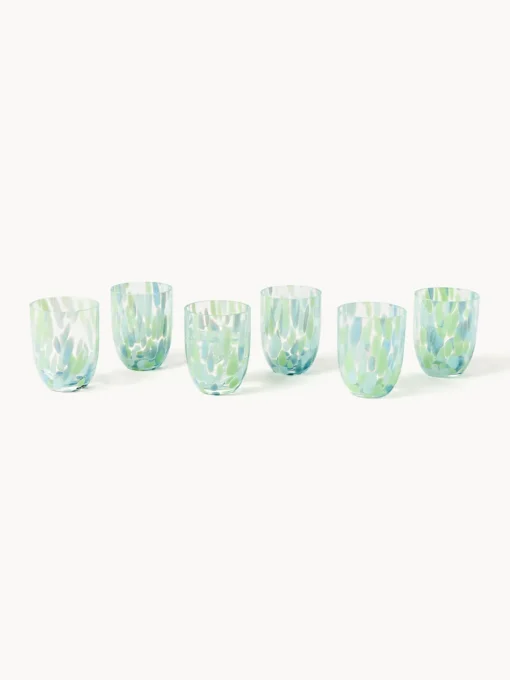 Vasos|Vajillas Completas>ANNA VON LIPA Set de vasos soplados Big Confetti, 6 uds. Tonos verdes y azules transparentes