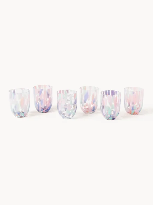 Vasos|Vajillas Completas>ANNA VON LIPA Set de vasos soplados Big Confetti, 6 uds. Tonos lilas y rosas transparentes