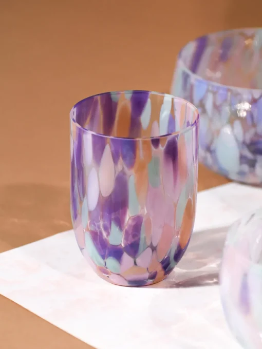 Vasos|Vajillas Completas>ANNA VON LIPA Set de vasos soplados Big Confetti, 6 uds. Tonos lilas y rosas transparentes