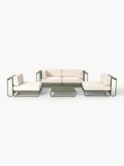 Conjuntos Jardín|Muebles De Jardín>Westwing Collection Set lounge modular Caio, 4 pzas. Blanco Off White, verde oliva