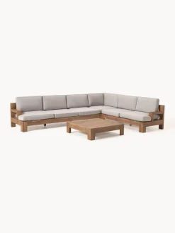 Conjuntos Jardín|Muebles De Jardín>Westwing Collection Set lounge para exterior de madera de acacia Joshua, 4 pzas. Gris claro, madera de acacia pintado