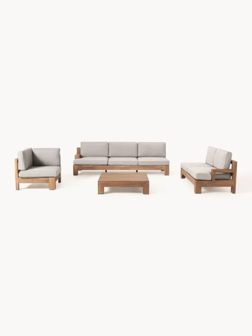 Conjuntos Jardín|Muebles De Jardín>Westwing Collection Set lounge para exterior de madera de acacia Joshua, 4 pzas. Gris claro, madera de acacia pintado