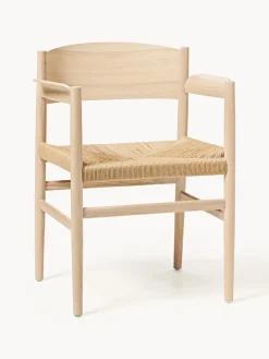 Discount Silla artesanal de madera y mimbre con reposabrazos Nestor Sillas De Madera|Sillas Con Reposabrazos