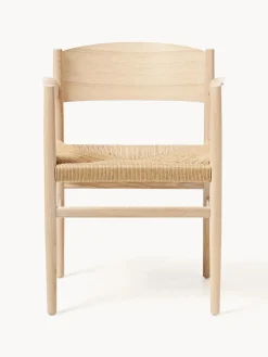 Discount Silla artesanal de madera y mimbre con reposabrazos Nestor Sillas De Madera|Sillas Con Reposabrazos