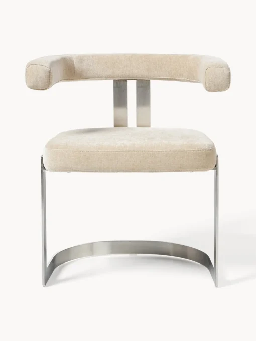 Sillas>Westwing Collection Silla cantilever tapizada Gianni Tejido beige, plateado