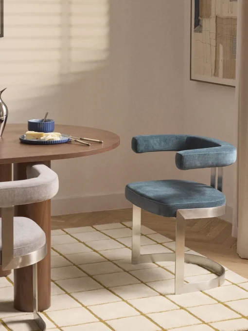 Sillas>Westwing Collection Silla cantilever tapizada Gianni Tejido azul petróleo, plateado