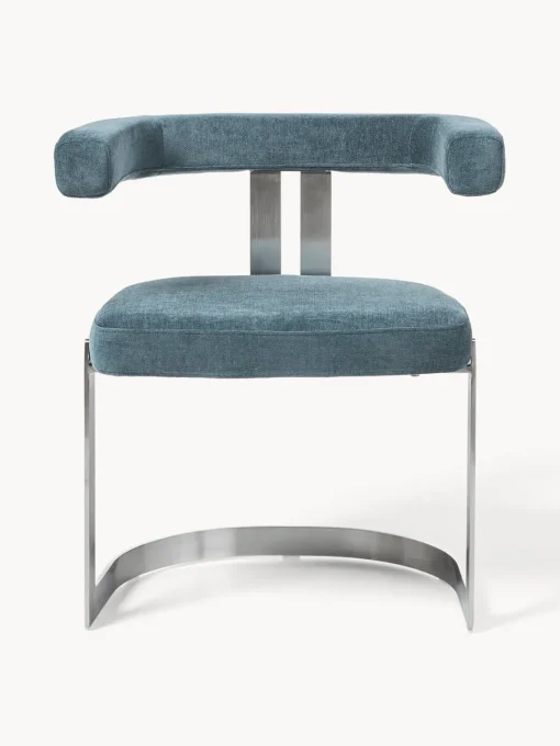 Sillas>Westwing Collection Silla cantilever tapizada Gianni Tejido azul petróleo, plateado