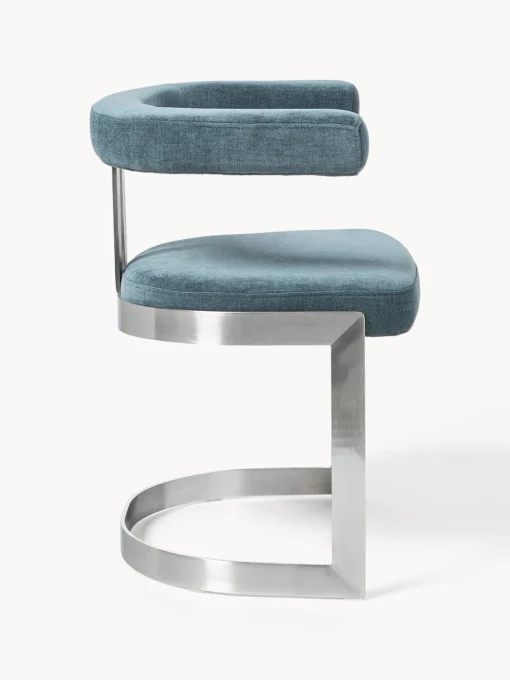 Sillas>Westwing Collection Silla cantilever tapizada Gianni Tejido azul petróleo, plateado