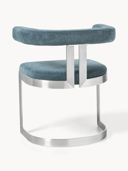 Sillas>Westwing Collection Silla cantilever tapizada Gianni Tejido azul petróleo, plateado