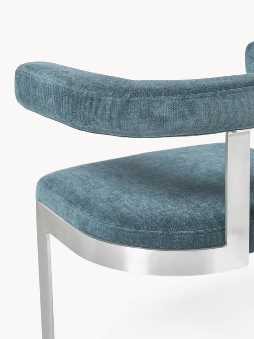 Sillas>Westwing Collection Silla cantilever tapizada Gianni Tejido azul petróleo, plateado