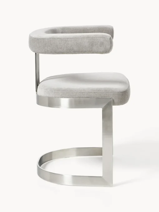 Sillas>Westwing Collection Silla cantilever tapizada Gianni Tejido gris claro, plateado