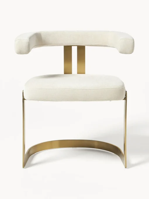 Sillas>Westwing Collection Silla cantilever tapizada Gianni Tejido blanco Off White, dorado