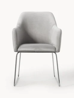 Sillas Con Reposabrazos|Sillas>Westwing Collection Silla con reposabrazos de terciopelo Isla Terciopelo gris claro, plateado