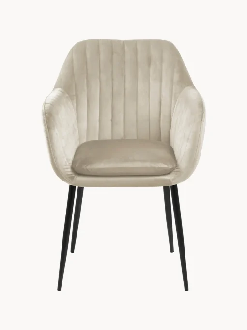 Sillas Con Reposabrazos|Sillas> Silla con reposabrazos de terciopelo Emilia Terciopelo beige, negro mate