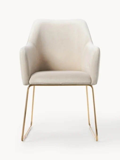 Sillas Con Reposabrazos|Sillas>Westwing Collection Silla con reposabrazos de terciopelo Isla Terciopelo blanco crema, dorado