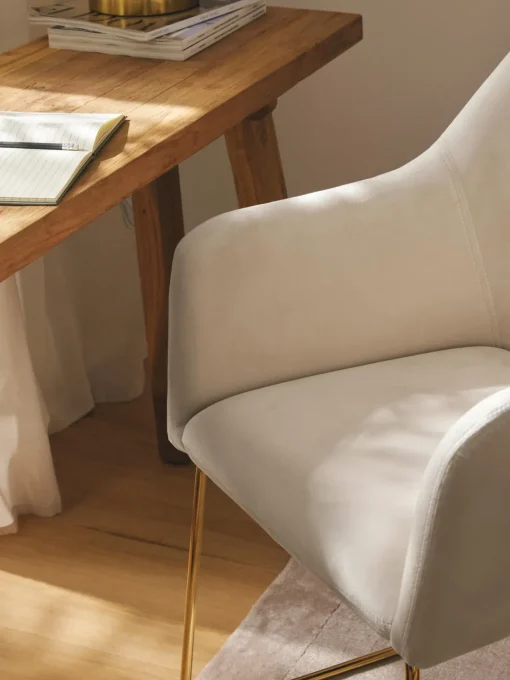 Sillas Con Reposabrazos|Sillas>Westwing Collection Silla con reposabrazos de terciopelo Isla Terciopelo blanco crema, dorado
