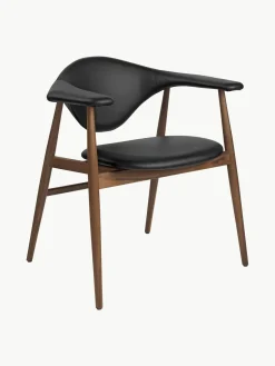 Sillas De Madera|Sillas Con Reposabrazos>GUBI Silla con reposabrazos de madera de nogal Masculo Cuero negro, madera de nogal