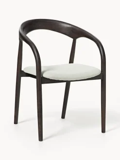 Sillas De Madera|Sillas Con Reposabrazos>Westwing Collection Silla con reposabrazos de madera de fresno y asiento tapizado Camille Tejido blanco Off White, madera de fresno oscura