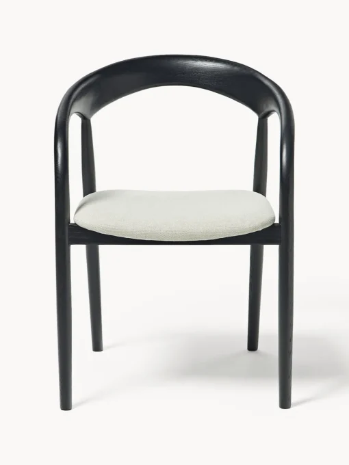 Sillas De Madera|Sillas Con Reposabrazos>Westwing Collection Silla con reposabrazos de madera de fresno y asiento tapizado Camille Tejido blanco Off White, negro