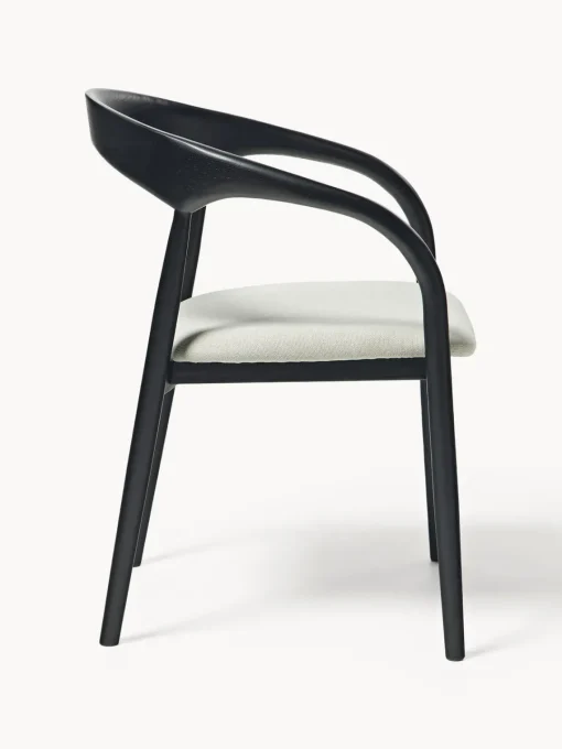 Sillas De Madera|Sillas Con Reposabrazos>Westwing Collection Silla con reposabrazos de madera de fresno y asiento tapizado Camille Tejido blanco Off White, negro