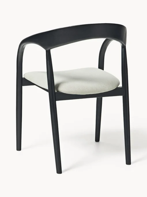 Sillas De Madera|Sillas Con Reposabrazos>Westwing Collection Silla con reposabrazos de madera de fresno y asiento tapizado Camille Tejido blanco Off White, negro