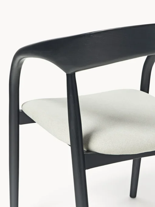 Sillas De Madera|Sillas Con Reposabrazos>Westwing Collection Silla con reposabrazos de madera de fresno y asiento tapizado Camille Tejido blanco Off White, negro