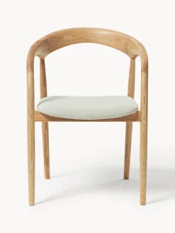 Sillas De Madera|Sillas Con Reposabrazos></noscript>Westwing Collection Silla con reposabrazos de madera de fresno y asiento tapizado Camille Tejido blanco Off White, madera de fresno clara