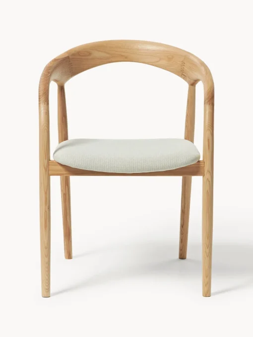 Sillas De Madera|Sillas Con Reposabrazos>Westwing Collection Silla con reposabrazos de madera de fresno y asiento tapizado Camille Tejido blanco Off White, madera de fresno clara