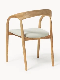 Sillas De Madera|Sillas Con Reposabrazos></noscript>Westwing Collection Silla con reposabrazos de madera de fresno y asiento tapizado Camille Tejido blanco Off White, madera de fresno clara