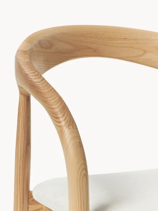 Sillas De Madera|Sillas Con Reposabrazos>Westwing Collection Silla con reposabrazos de madera de fresno y asiento tapizado Camille Tejido blanco Off White, madera de fresno clara