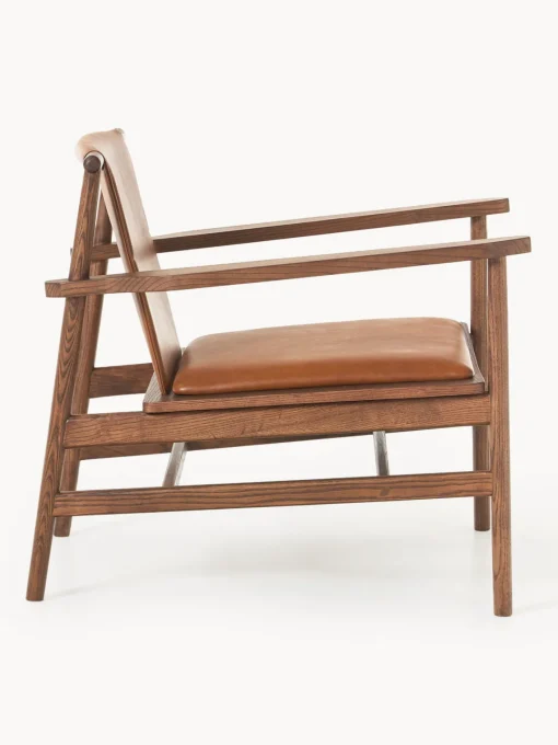 New Silla con reposabrazos de madera de fresno y asiento de cuero Hayo Sillones Pequeños|Sillones