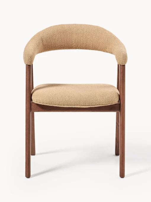 Sillas Con Reposabrazos|Sillas>Westwing Collection Silla con reposabrazos tapizada en tejido bouclé Nik Bouclé beige, madera de roble barnizada en marrón oscuro