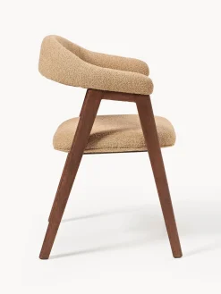 Sillas Con Reposabrazos|Sillas></noscript>Westwing Collection Silla con reposabrazos tapizada en tejido bouclé Nik Bouclé beige, madera de roble barnizada en marrón oscuro