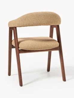 Sillas Con Reposabrazos|Sillas></noscript>Westwing Collection Silla con reposabrazos tapizada en tejido bouclé Nik Bouclé beige, madera de roble barnizada en marrón oscuro