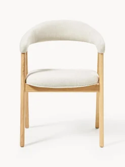Sillas Con Reposabrazos|Sillas></noscript>Westwing Collection Silla con reposabrazos tapizada Nik Tejido blanco Off White, madera de roble barnizada