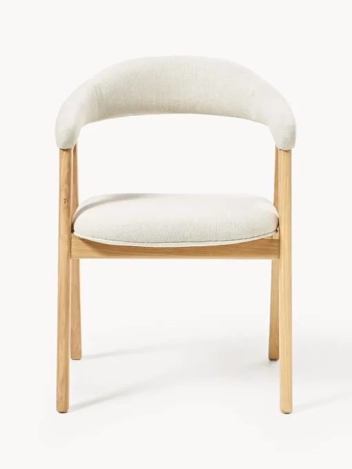 Sillas Con Reposabrazos|Sillas>Westwing Collection Silla con reposabrazos tapizada Nik Tejido blanco Off White, madera de roble barnizada